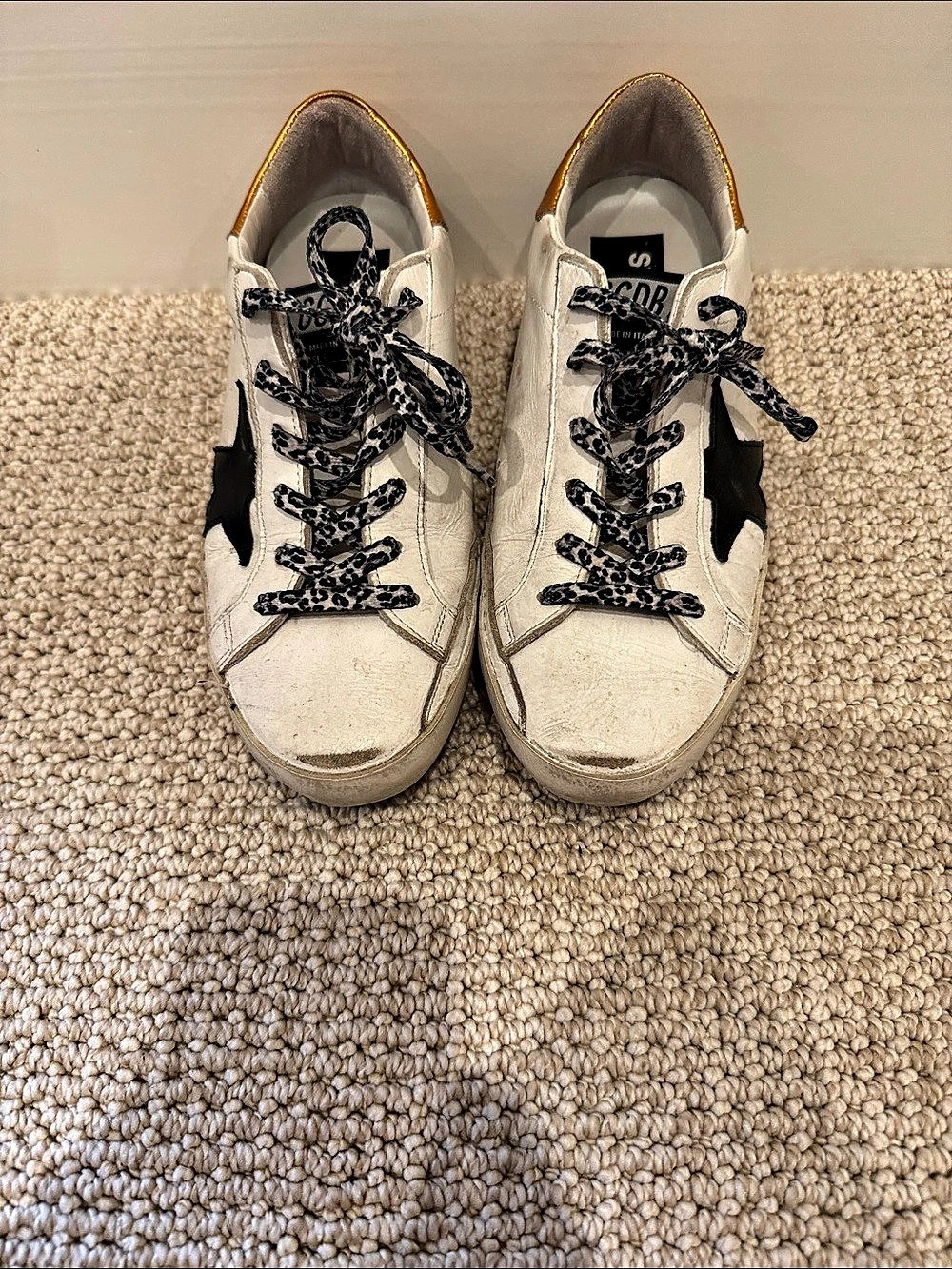 Golden Goose Super-Star Sneakers with Black Star and Bronze/Gold Heel Tab